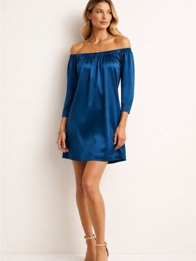 Yansi Fugel Silk Tunic/Blouse Dress in a Rich Deep Blue 97% Silk 3% Spandex